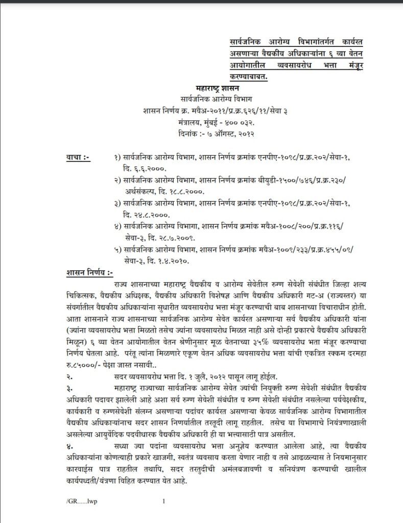 GR private practice of medical officers in maharashtra